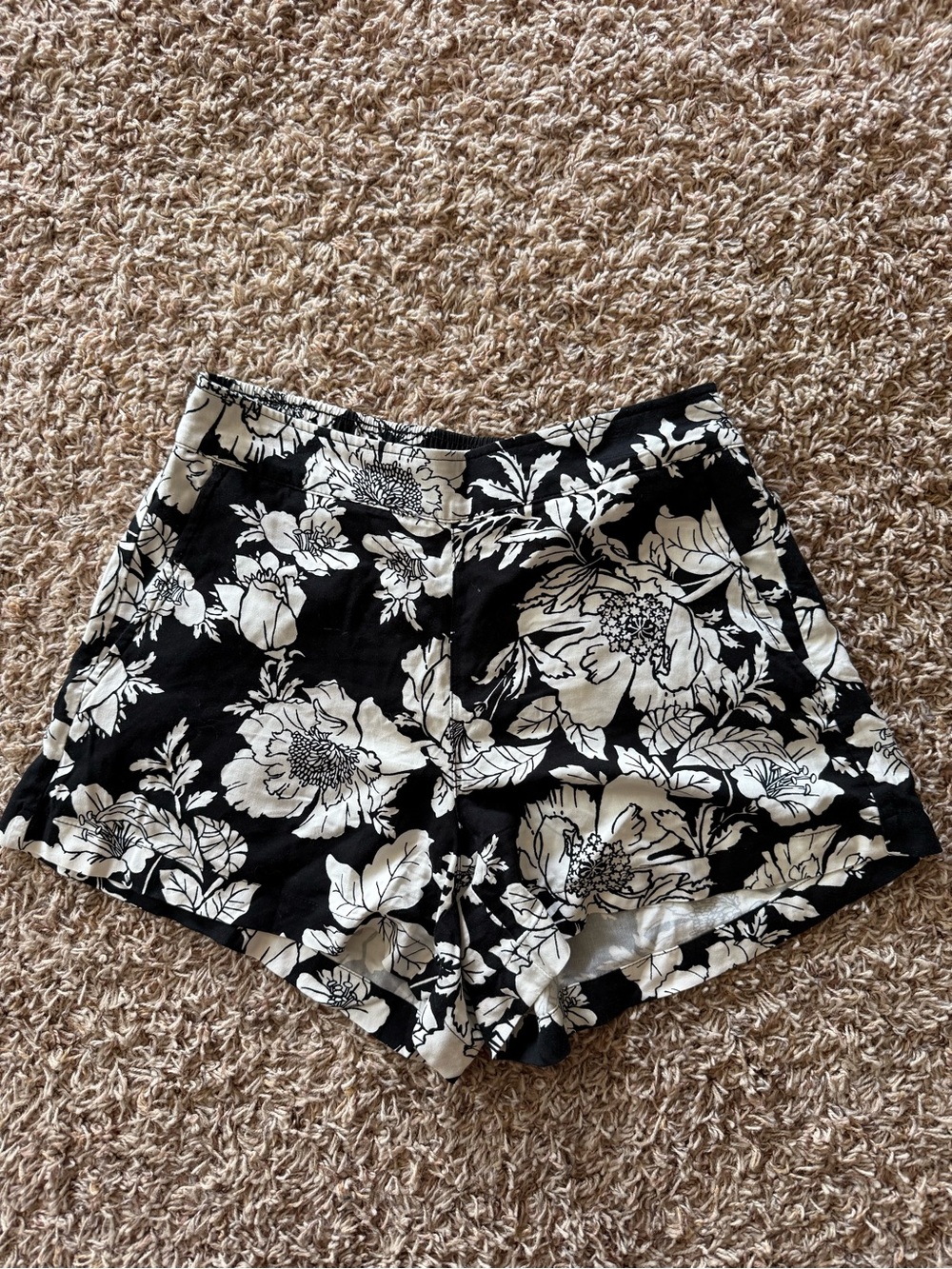 Old Navy Black and White Floral High-Waist Shorts